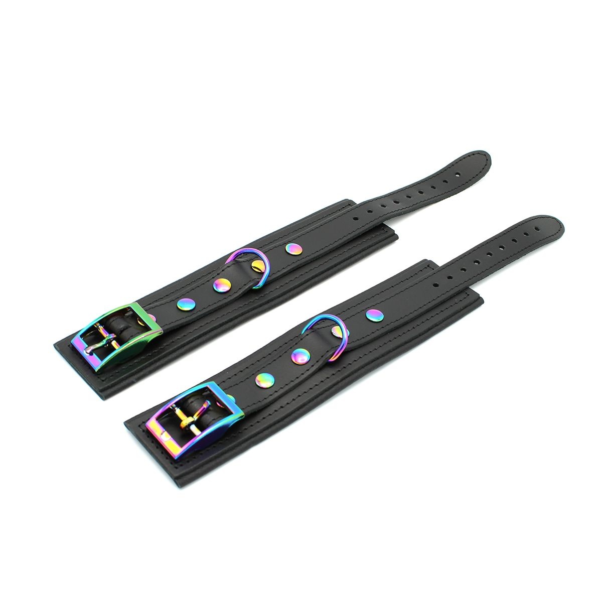 Leder Handschellen Schwarz Regenbogen