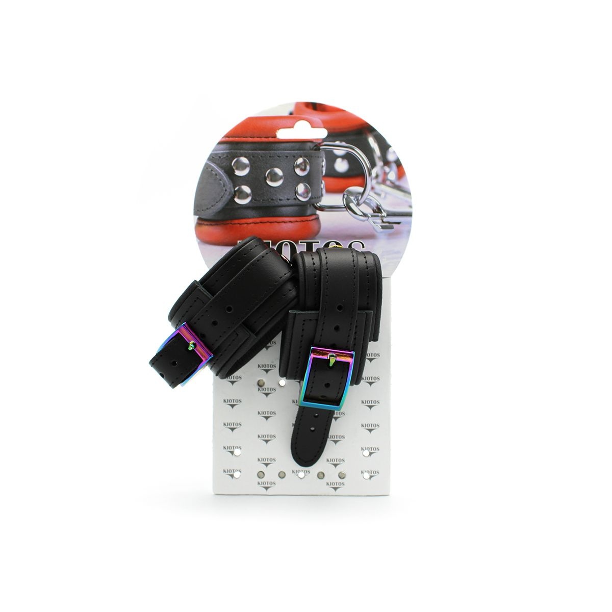 Leder Handschellen Schwarz Regenbogen