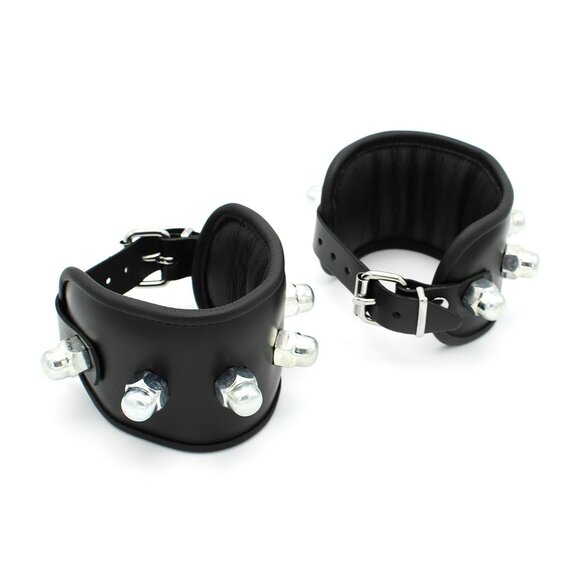 Leather Padded Handcuffs Spikey Nuts