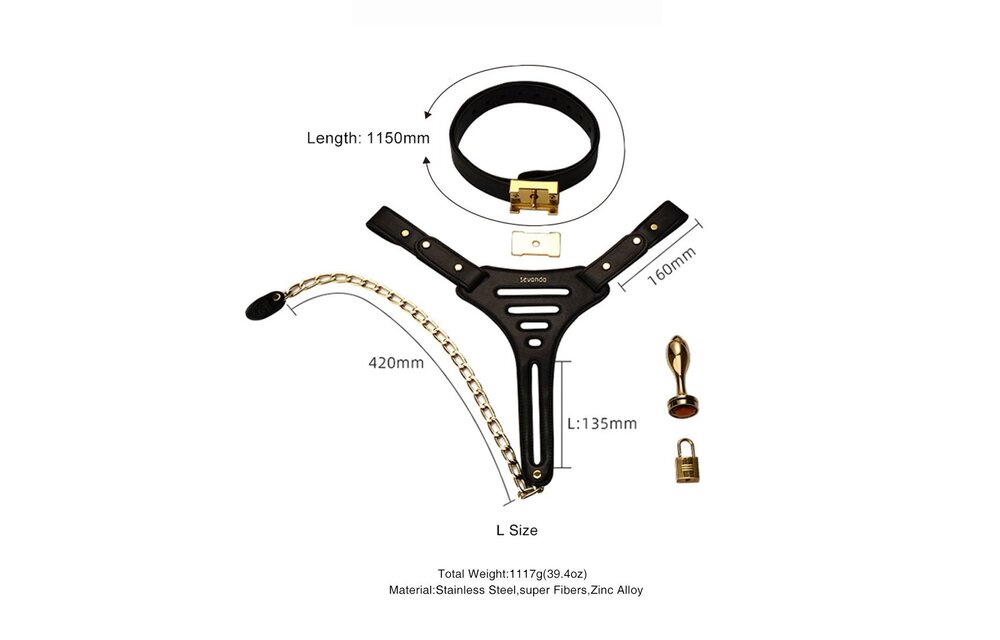 Sevanda Beg Kuisheidsbroek Goud & Zwart met Edelsteen Plug