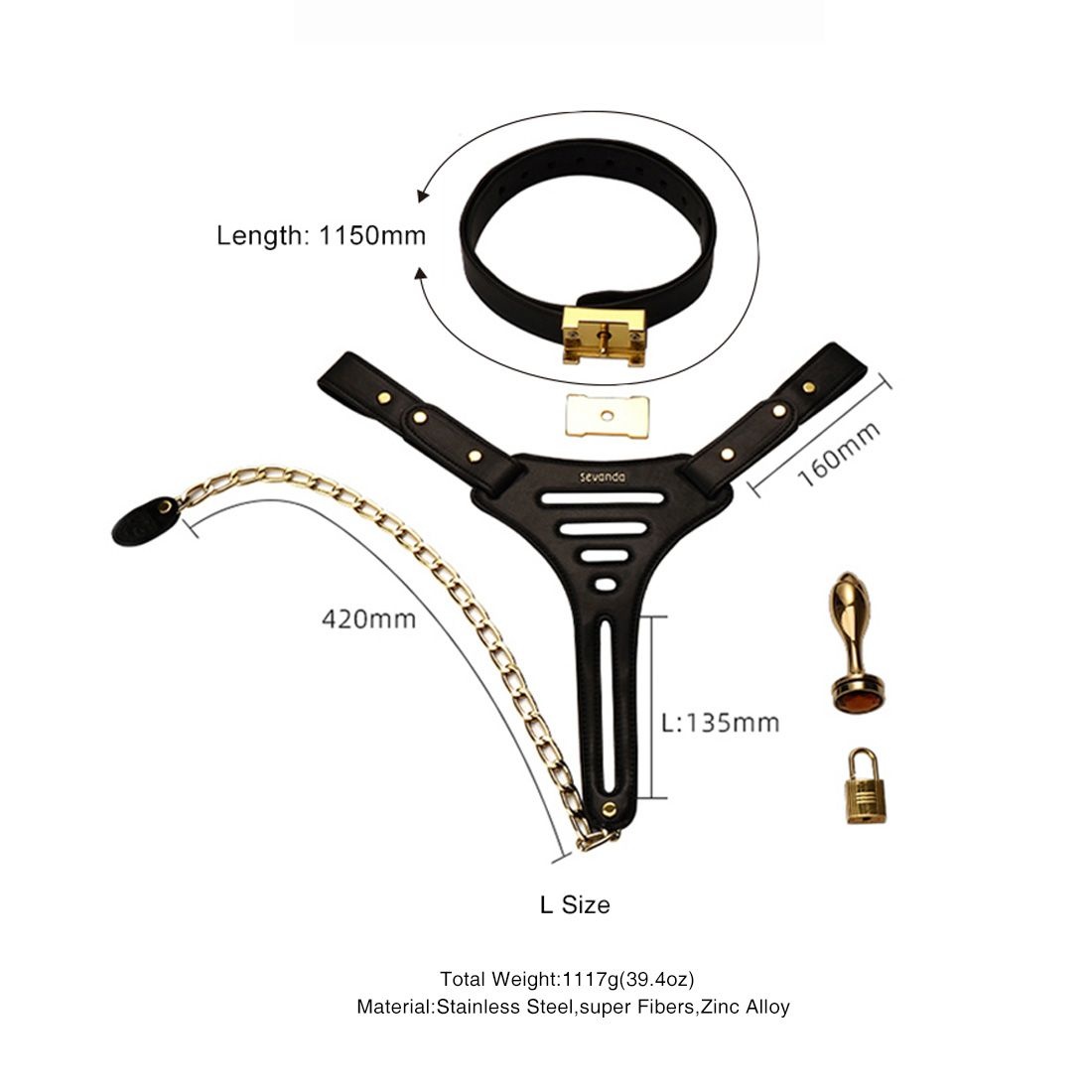 Sevanda Beg Chastity Trousers Gold & Black with Gemstone Plug