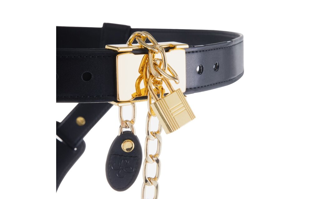 Sevanda Beg Keuschheitsgürtel Gold & Schwarz mit Edelstein-Plug