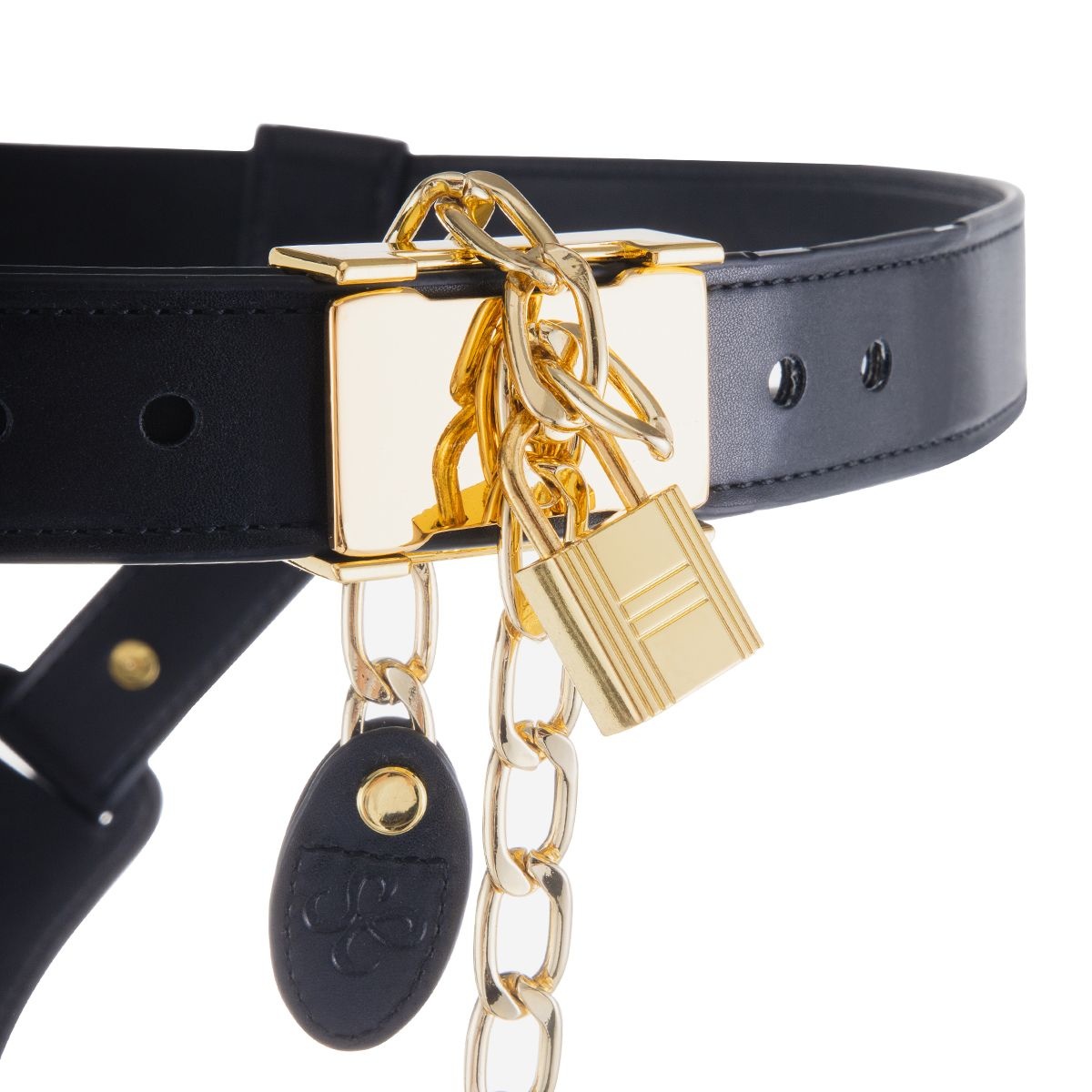 Sevanda Beg Keuschheitsgürtel Gold & Schwarz mit Edelstein-Plug