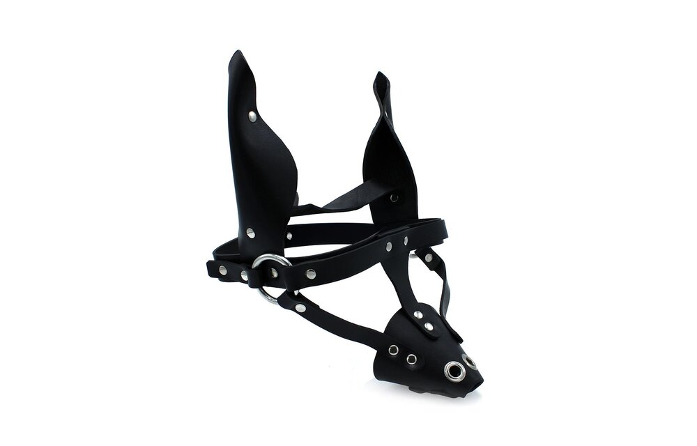 Schwarze Leder-Hundemaske mit Ohren und Schnauze – Langlebig & authentisch