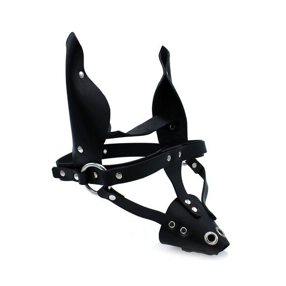 Black Leather Dog Mask With Ears And Muzzle – Durable & Authentic