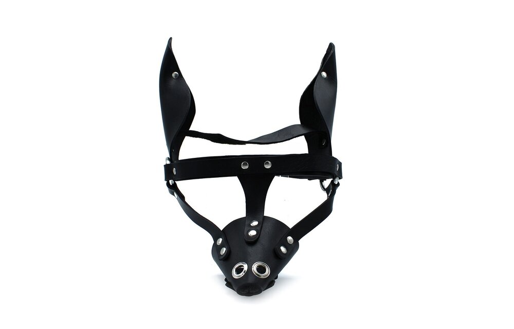 Black Leather Dog Mask With Ears And Muzzle – Durable & Authentic