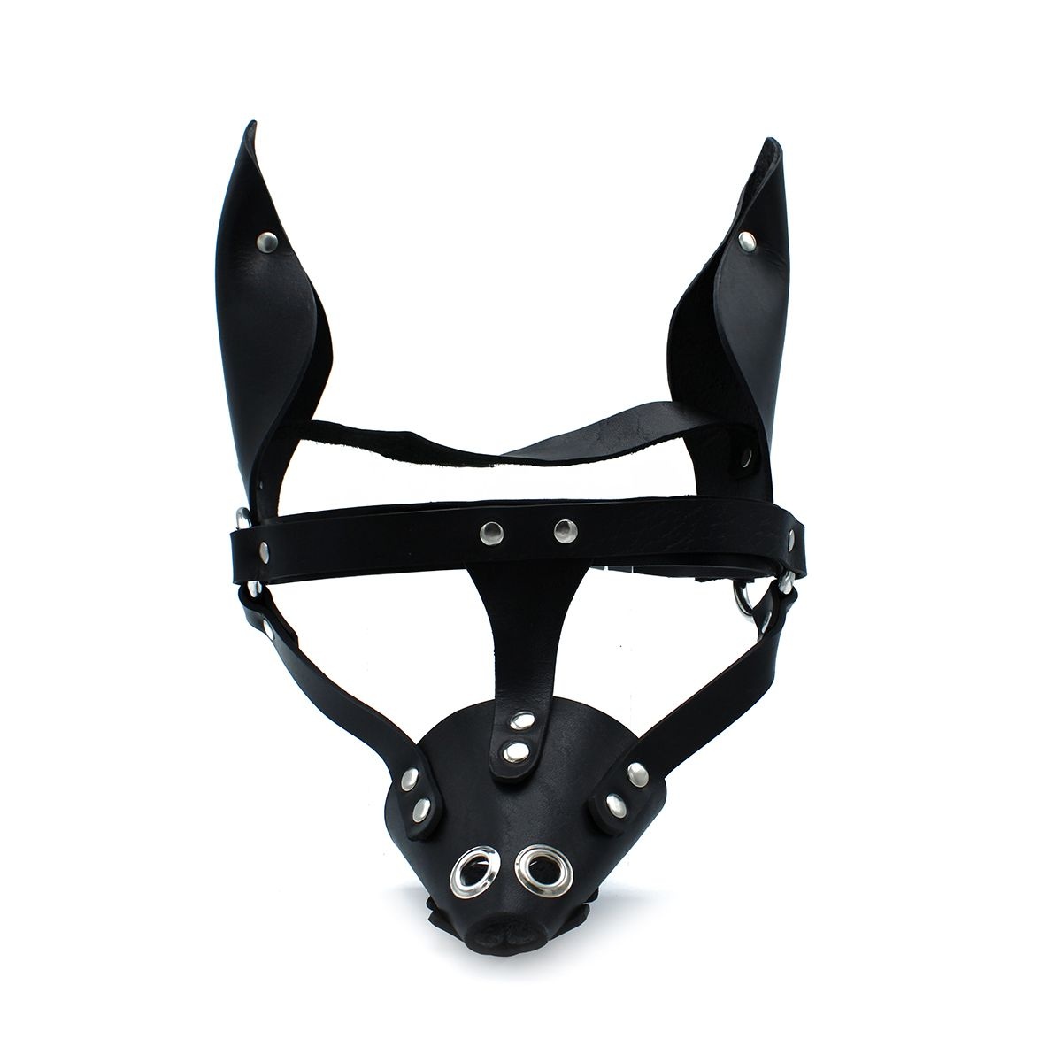 Black Leather Dog Mask with Ears & Snout