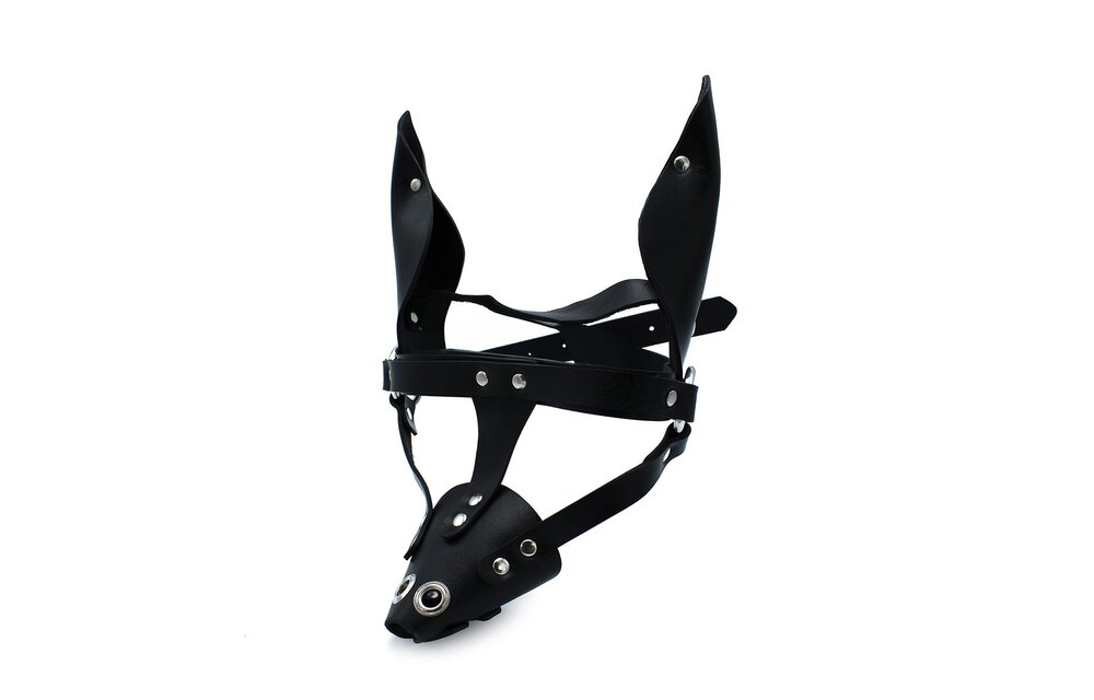 Black Leather Dog Mask With Ears And Muzzle – Durable & Authentic