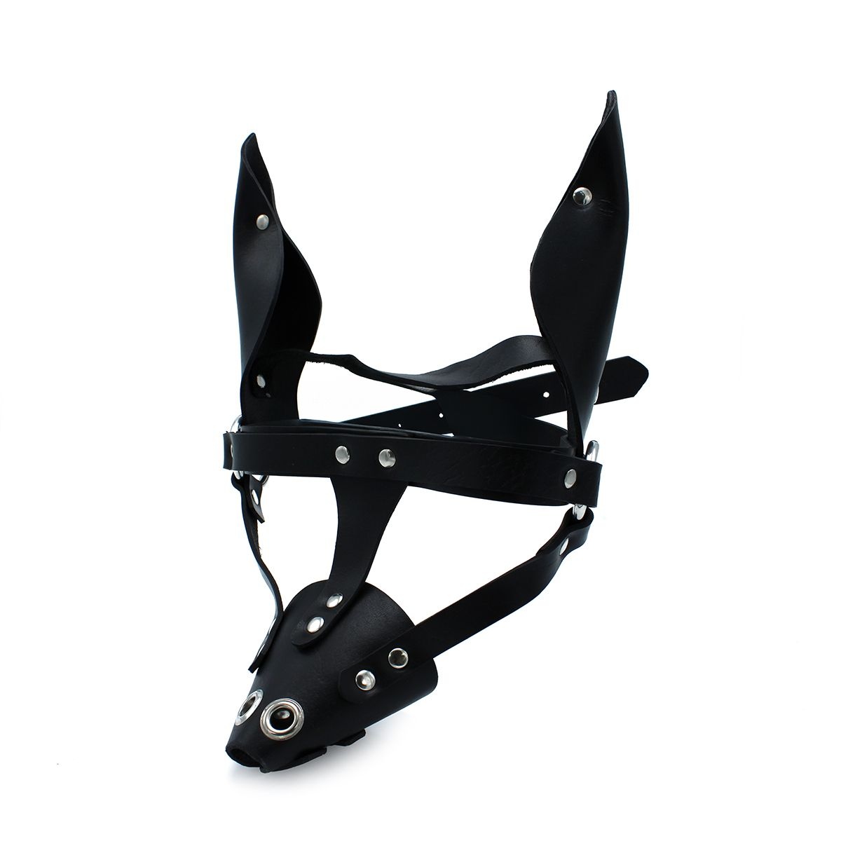 Black Leather Dog Mask with Ears & Snout