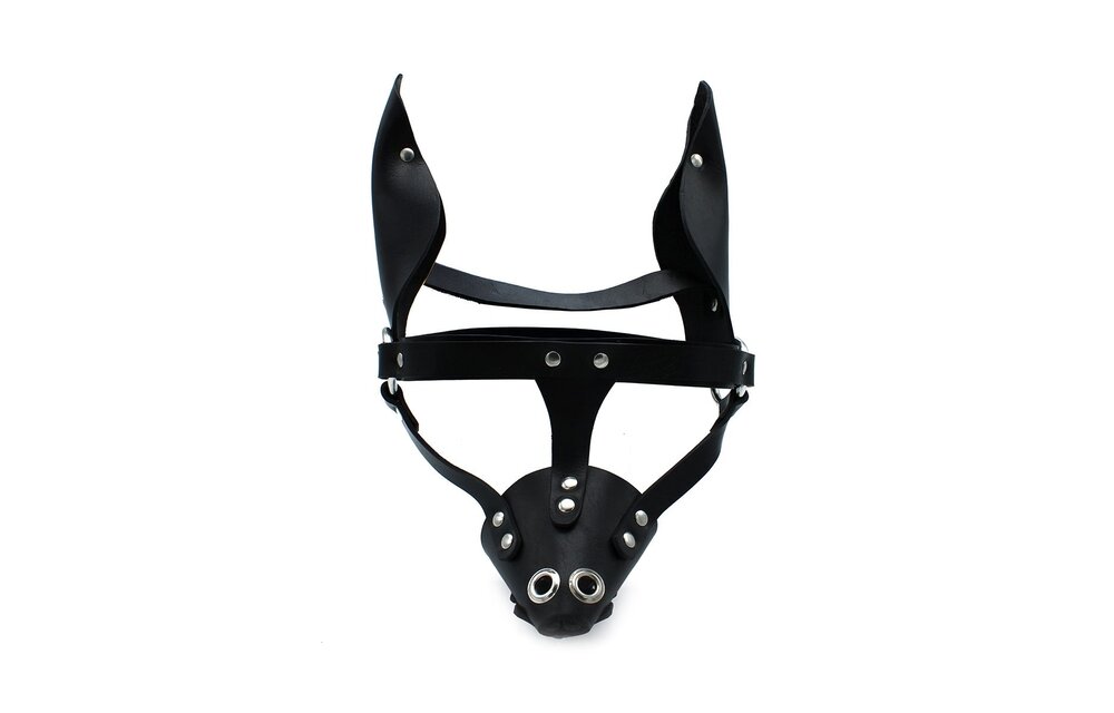 Schwarze Leder-Hundemaske mit Ohren und Schnauze – Langlebig & authentisch