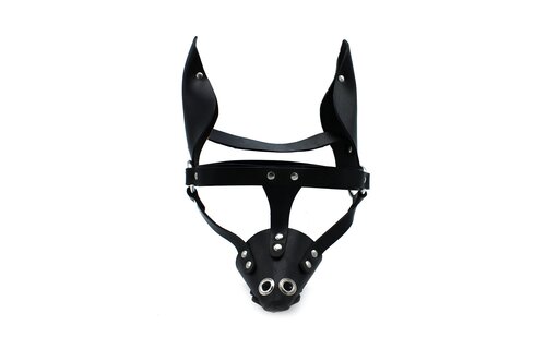 Schwarze Leder-Hundemaske mit Ohren und Schnauze – Langlebig & authentisch