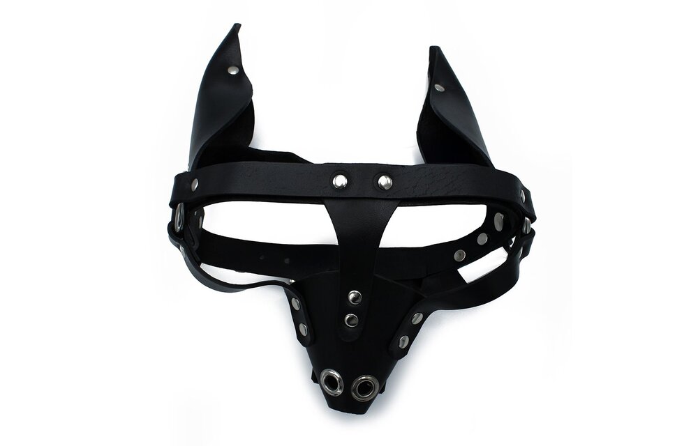 Black Leather Dog Mask With Ears And Muzzle – Durable & Authentic