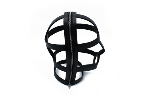 Black Leather Head Cage with Zipper
