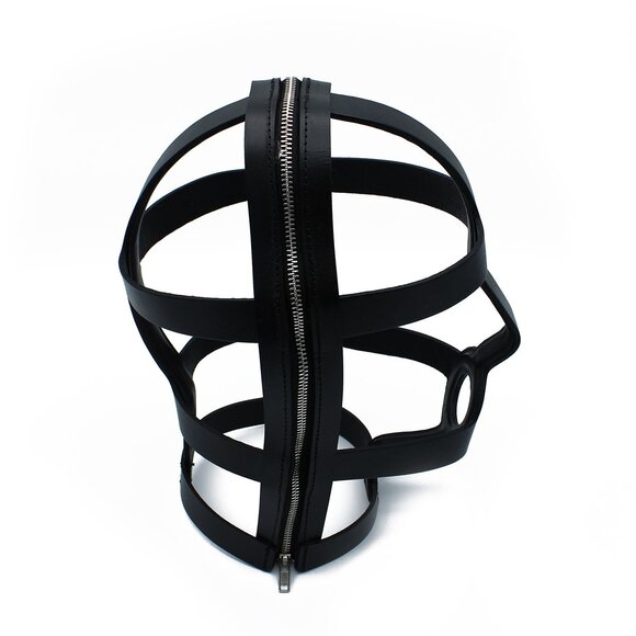Black Leather Head Cage with Zipper
