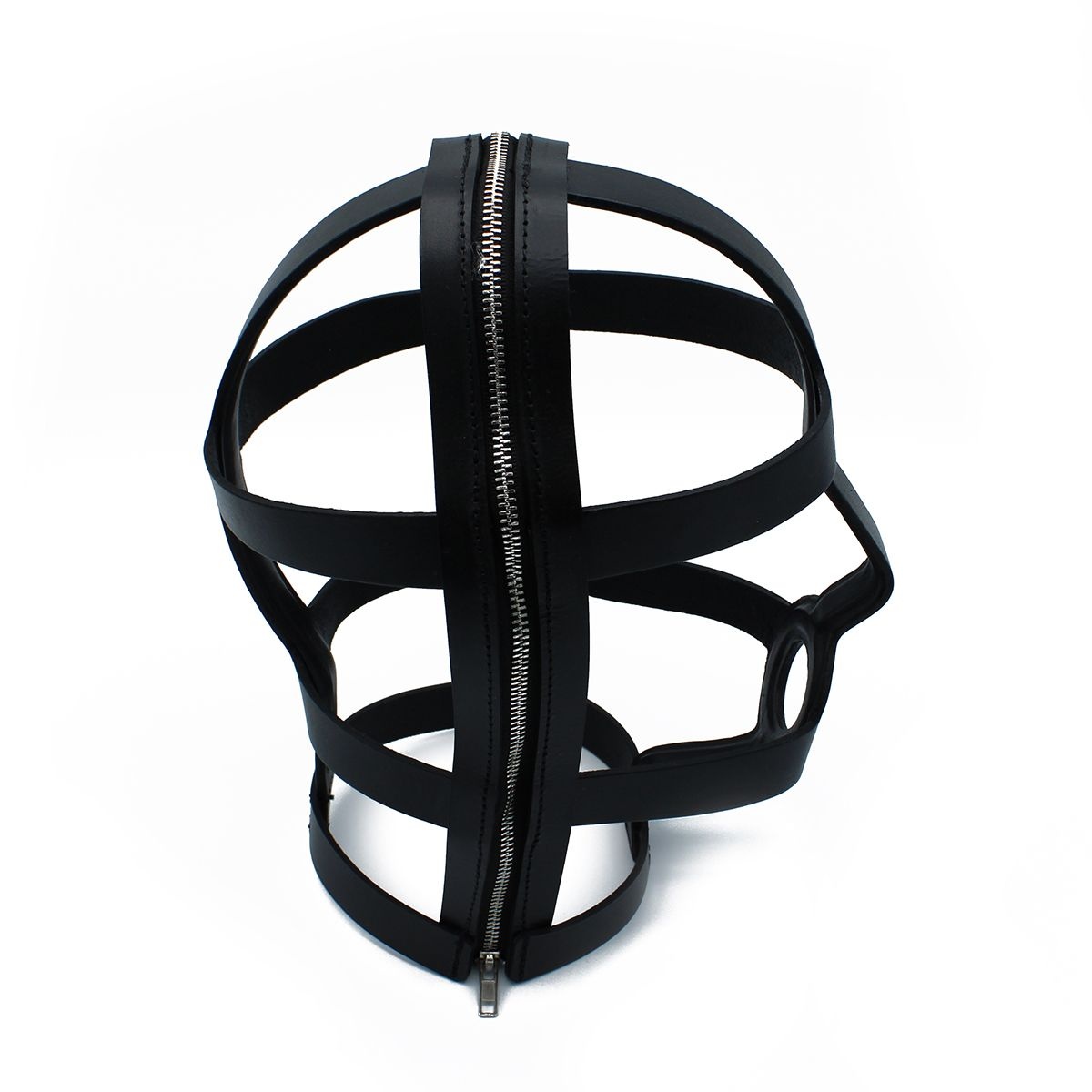 Black Leather Head Cage with Zipper