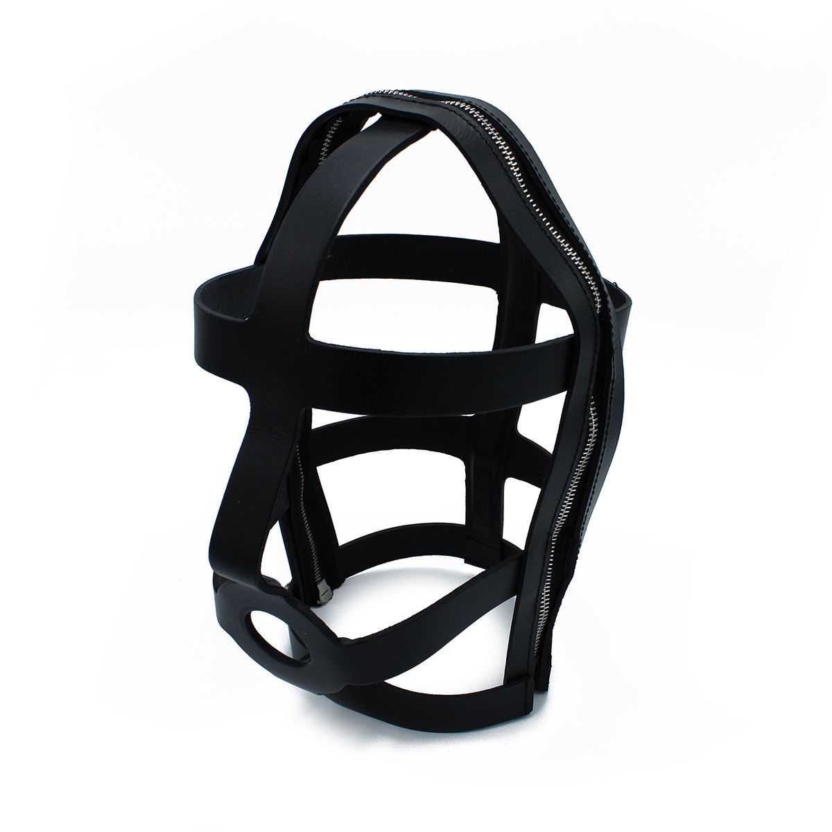 Black Leather Head Cage with Zipper