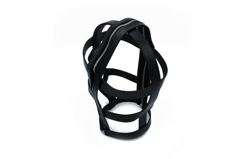 Black Leather Head Cage with Zipper