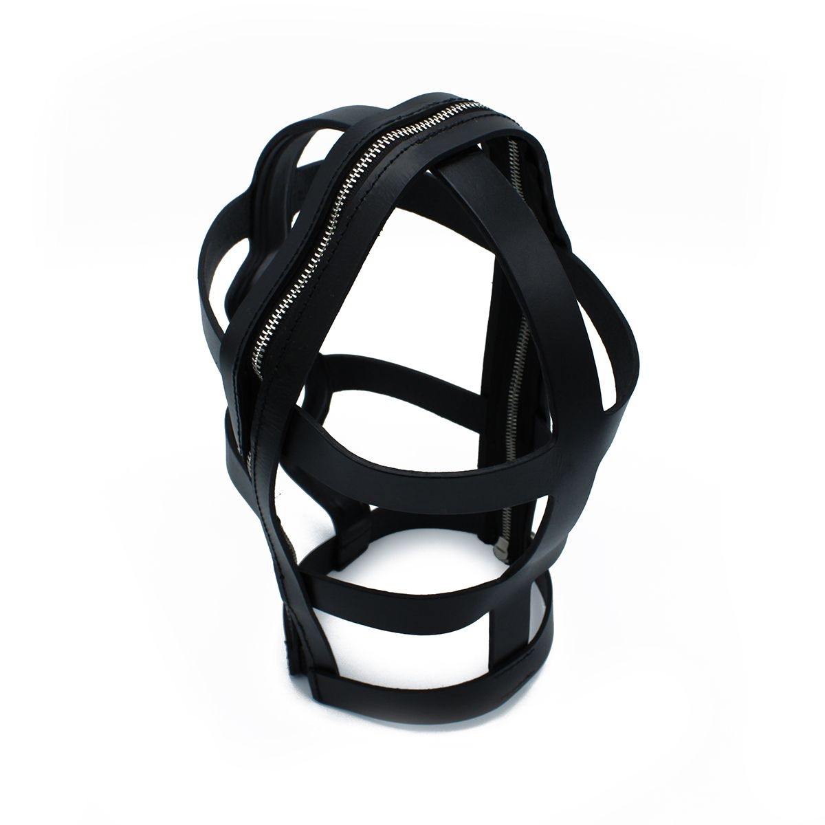 Black Leather Head Cage with Zipper