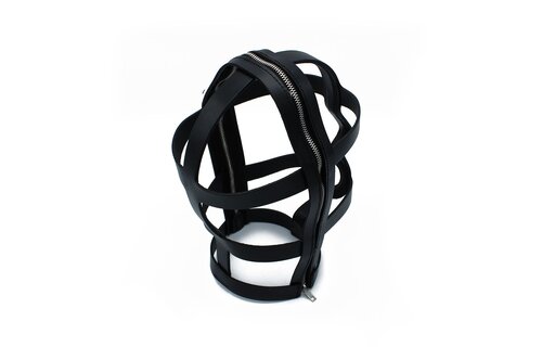 Black Leather Head Cage with Zipper