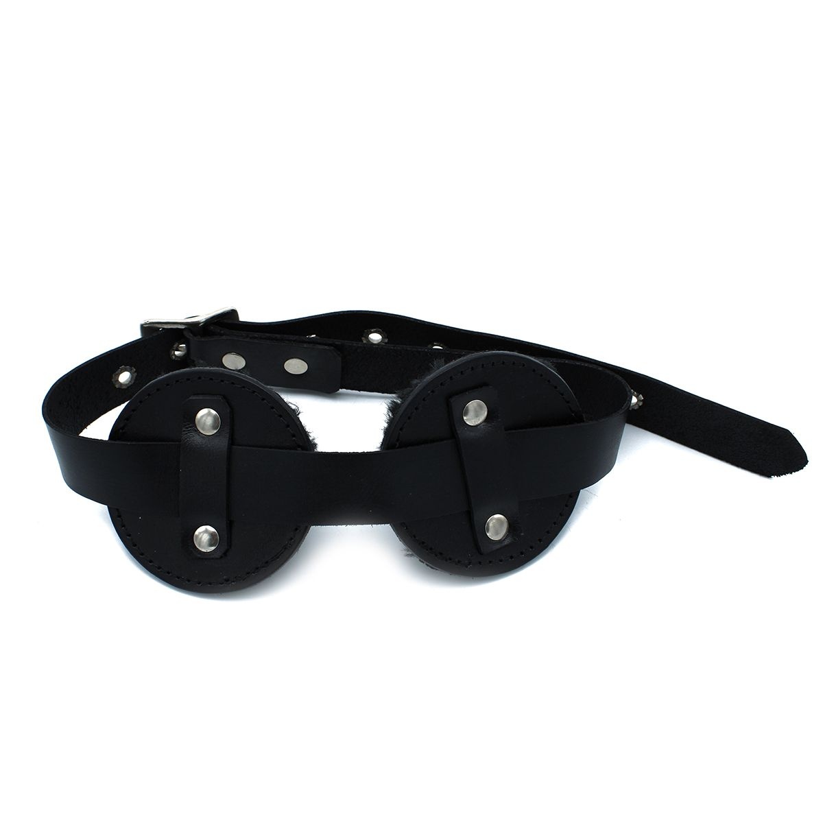 Black Leather Blindfold with Adjustable Eye Patches