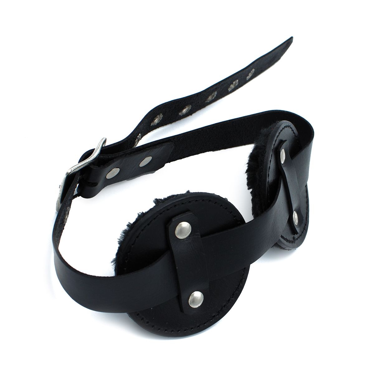 Black Leather Blindfold with Adjustable Eye Patches