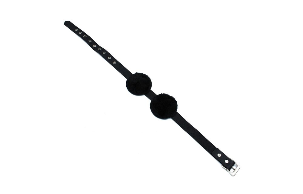 Zwarte Leren Blinddoek Met Verstelbare Bontooglapjes - Luxe