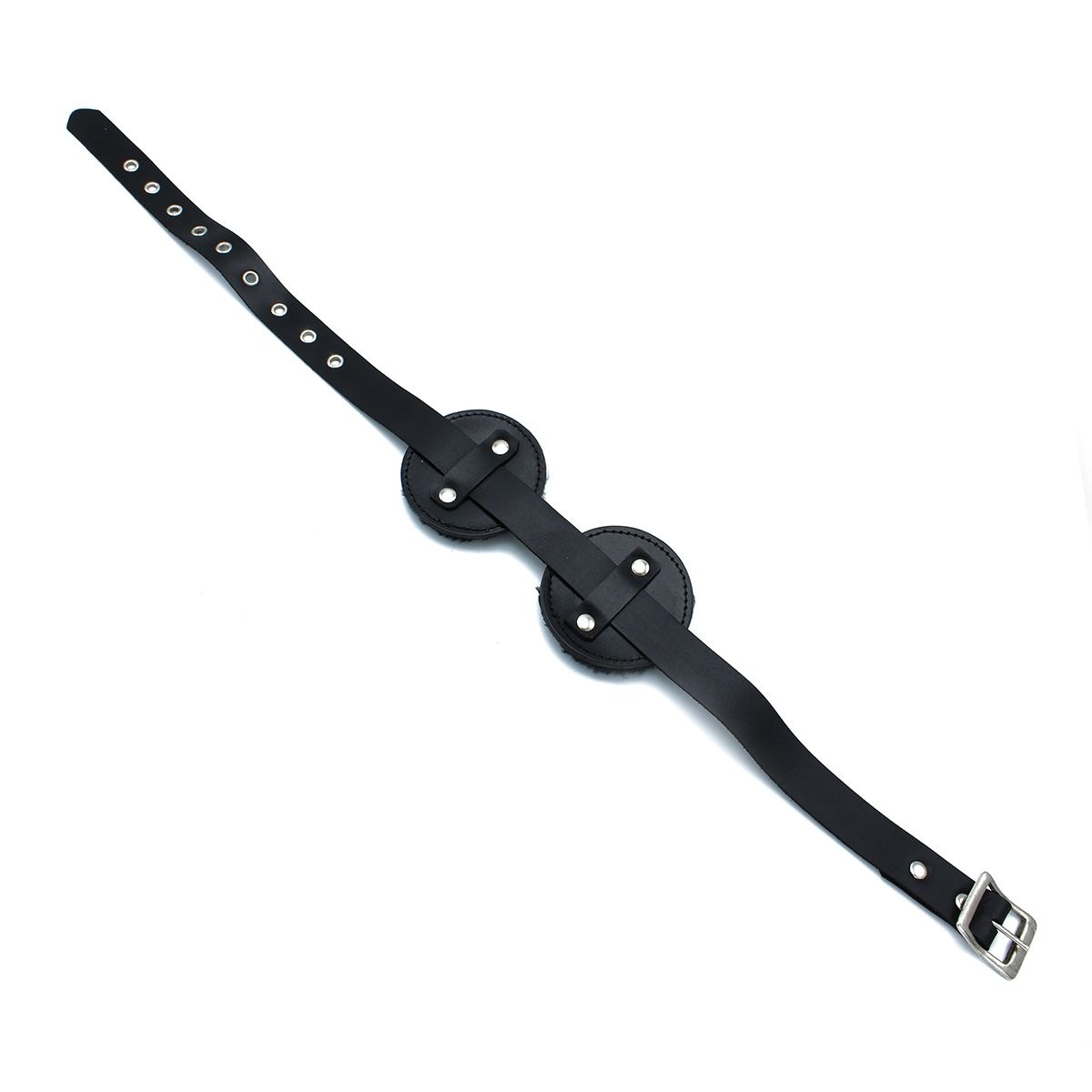 Black Leather Blindfold with Adjustable Eye Patches