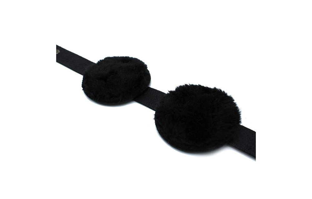 Zwarte Leren Blinddoek Met Verstelbare Bontooglapjes - Luxe