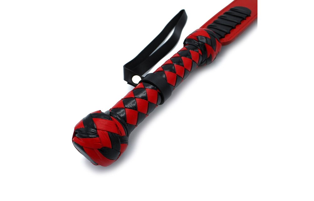 Schwarz-rote Leder-Y-Paddle-Peitsche – BDSM-Sensationen