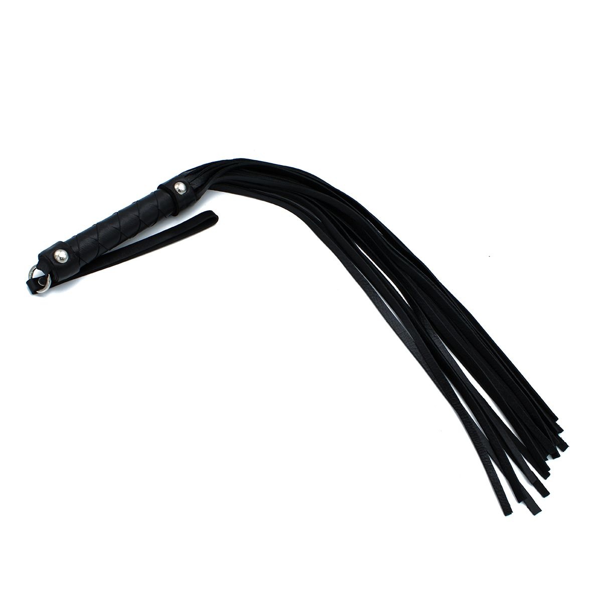 Black Leather Flogger with Braided Handle