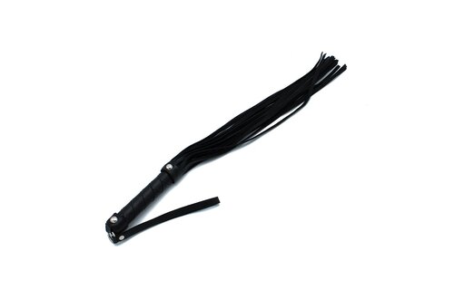 Zwart leren flogger met gevlochten handvat