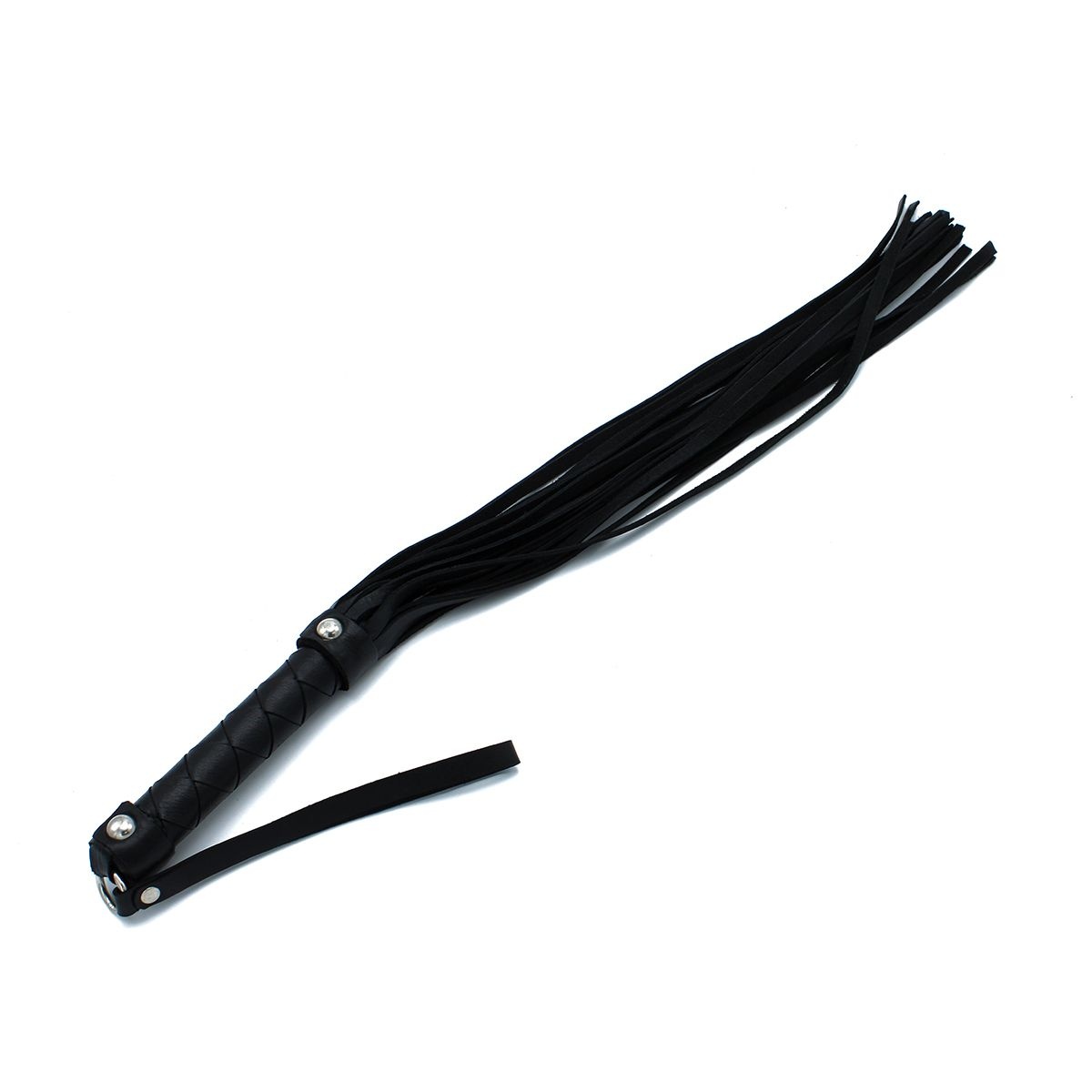 Schwarze Leder-Flogger mit geflochtenem Griff