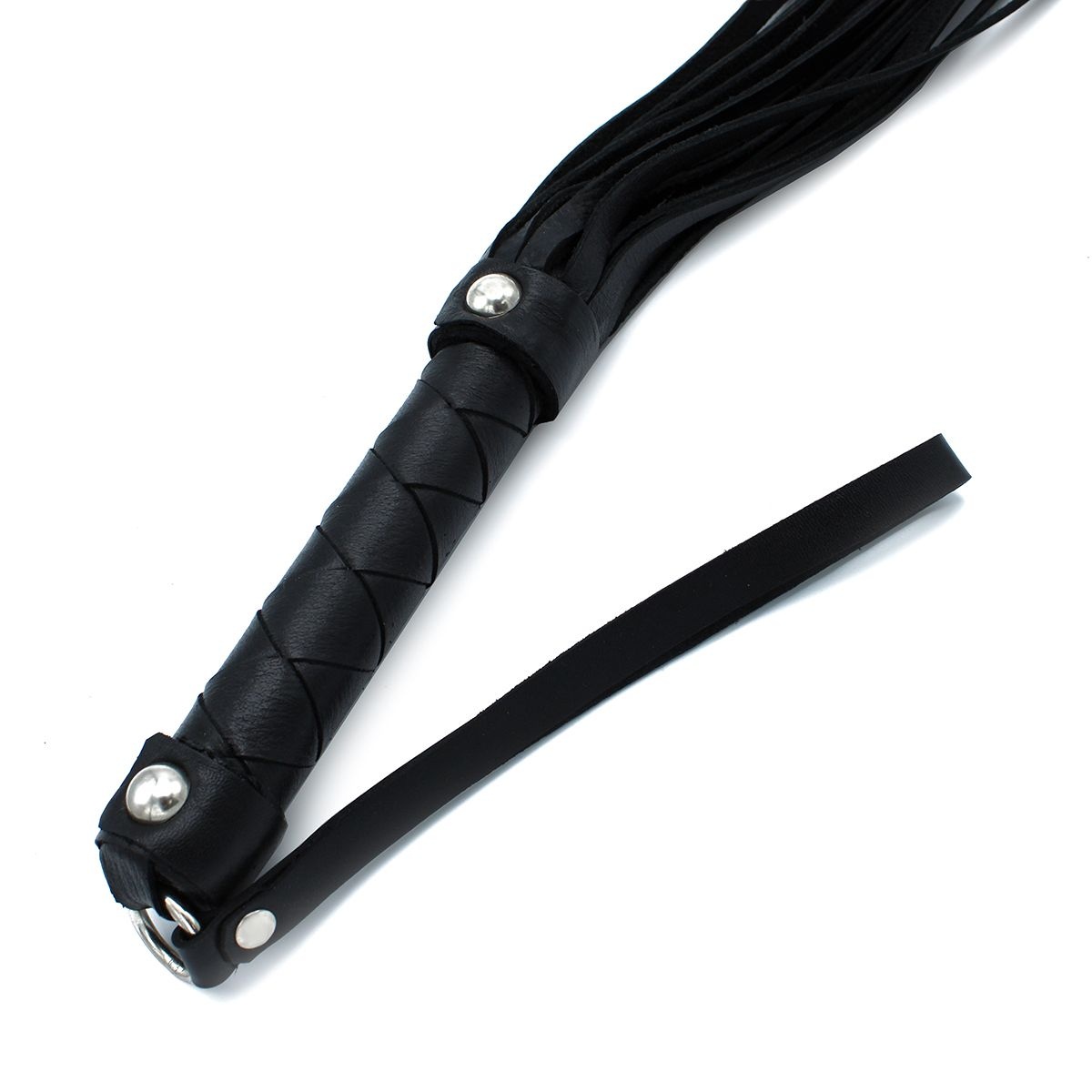 Schwarze Leder-Flogger mit geflochtenem Griff