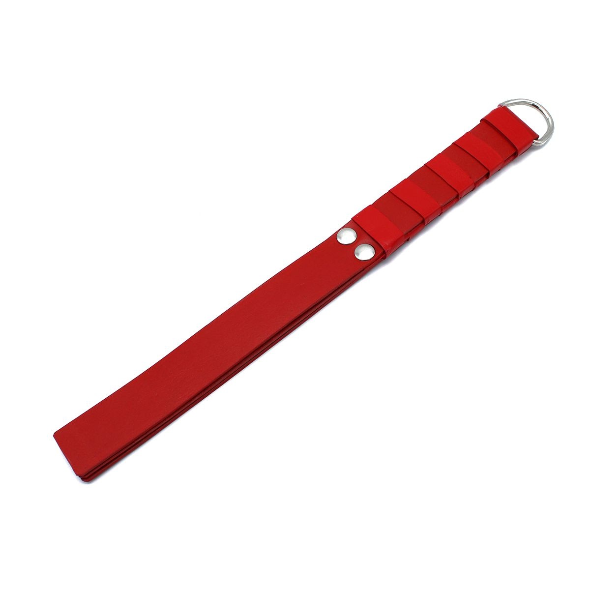 Rood leren paddle met goudkleurige D-ringgreep
