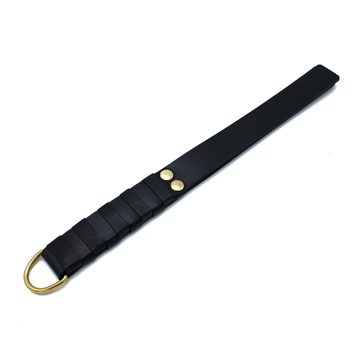 Black Leather Paddle with Gold D-Ring Handle