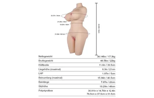 Ginny: 17.3kg Abnehmbare Vaginal Sex Puppe 4 in 1 mit Tantabosom