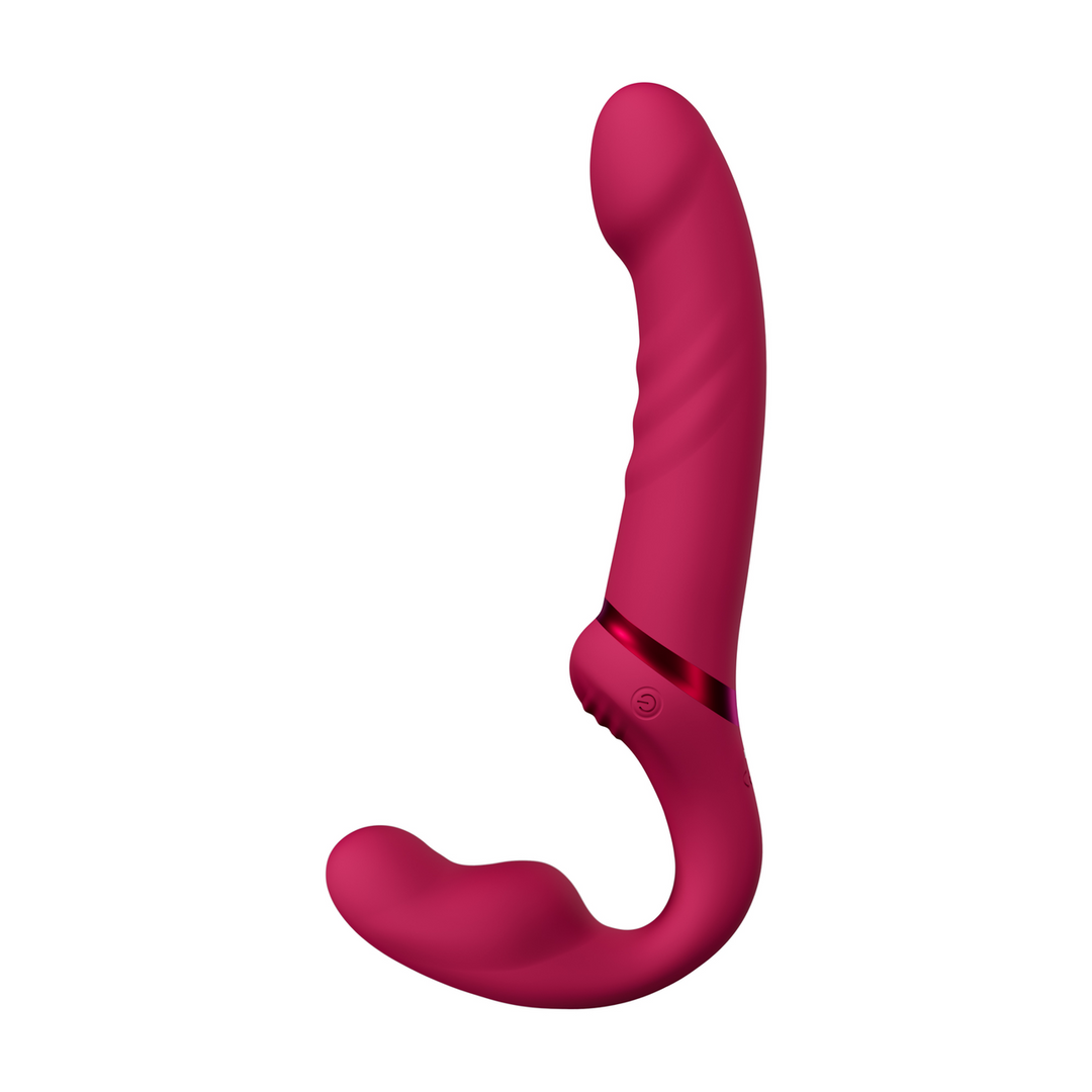 Lapis - App-gesteuerter Doppelseitiger Vibrator für Strapless-Strap-on - Rot