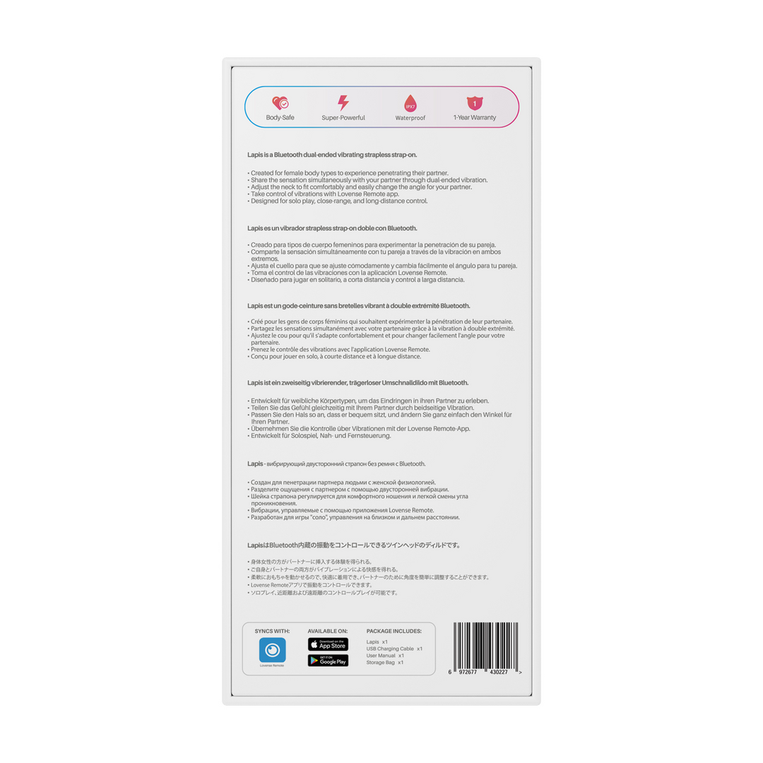 Lapis - App-gesteuerter Doppelseitiger Vibrator für Strapless-Strap-on - Rot