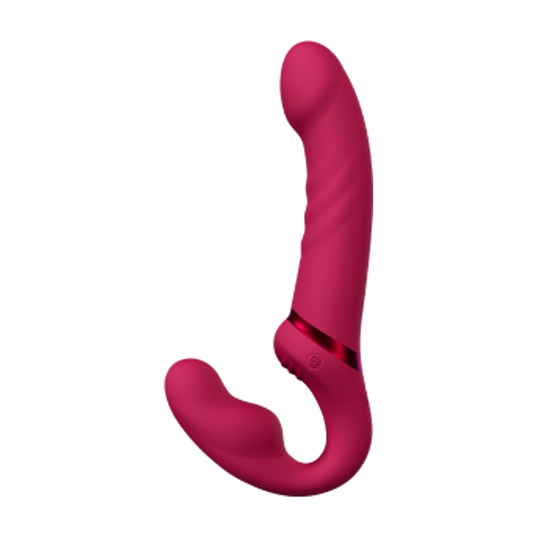 Lapis - App-Controlled Double Ended Vibrating Strapless Strap-On - Red