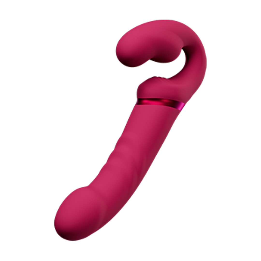 Lapis - App-gesteuerter Doppelseitiger Vibrator für Strapless-Strap-on - Rot