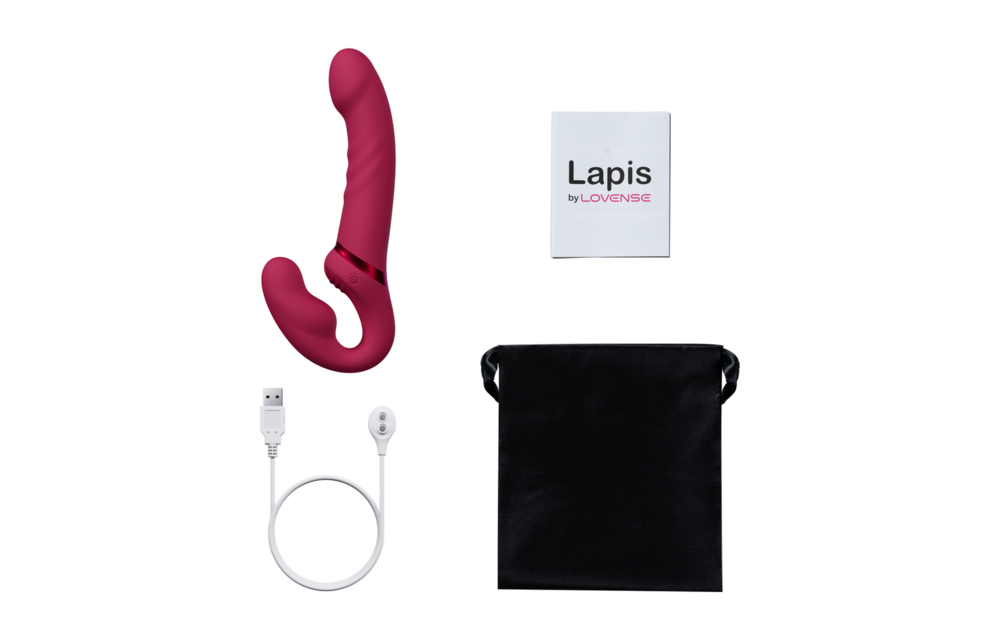 Lapis - App-Controlled Double Ended Vibrating Strapless Strap-On - Red