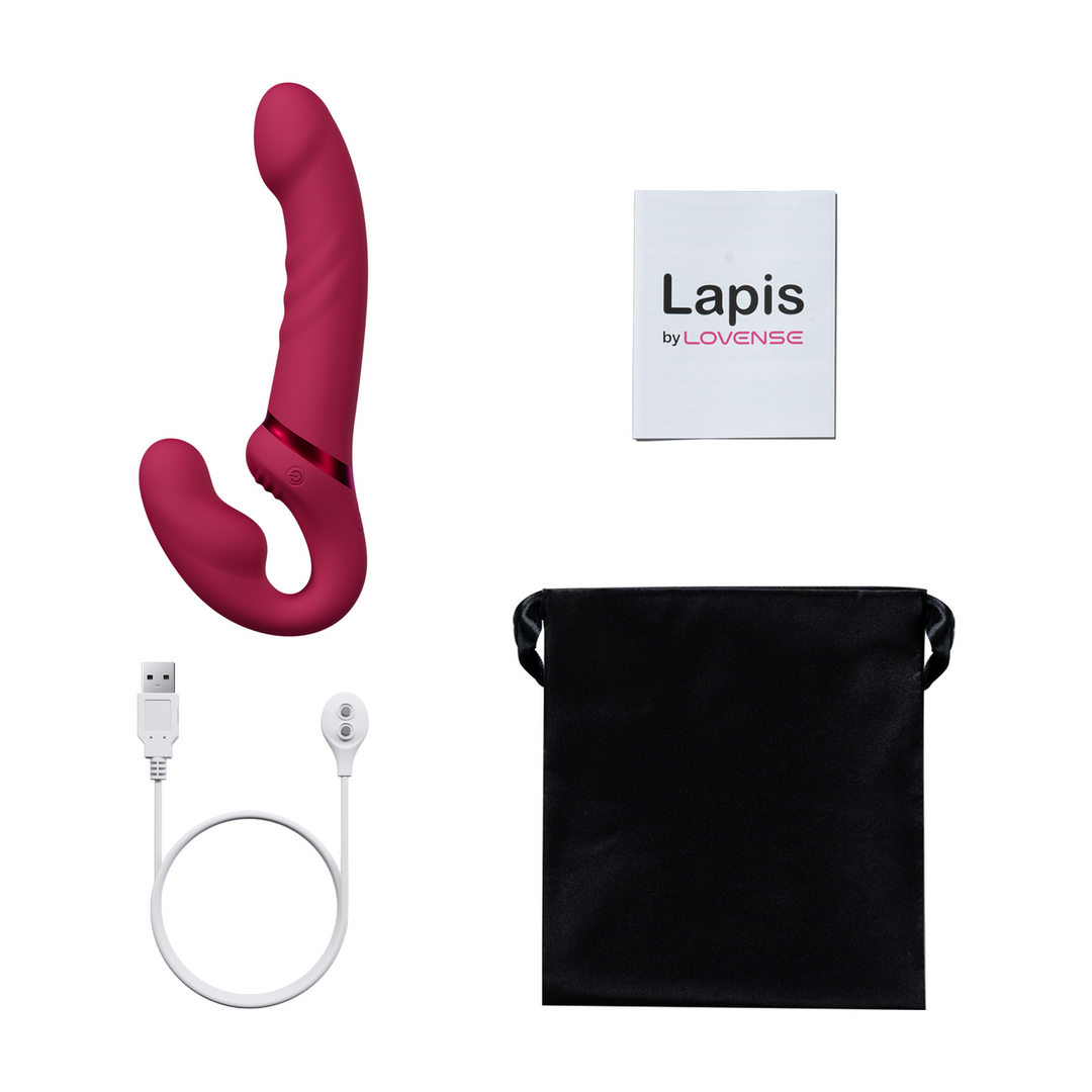 Lapis - App-gestuurde Dubbel Eind Vibrerende Strapless Strap-on - Rood