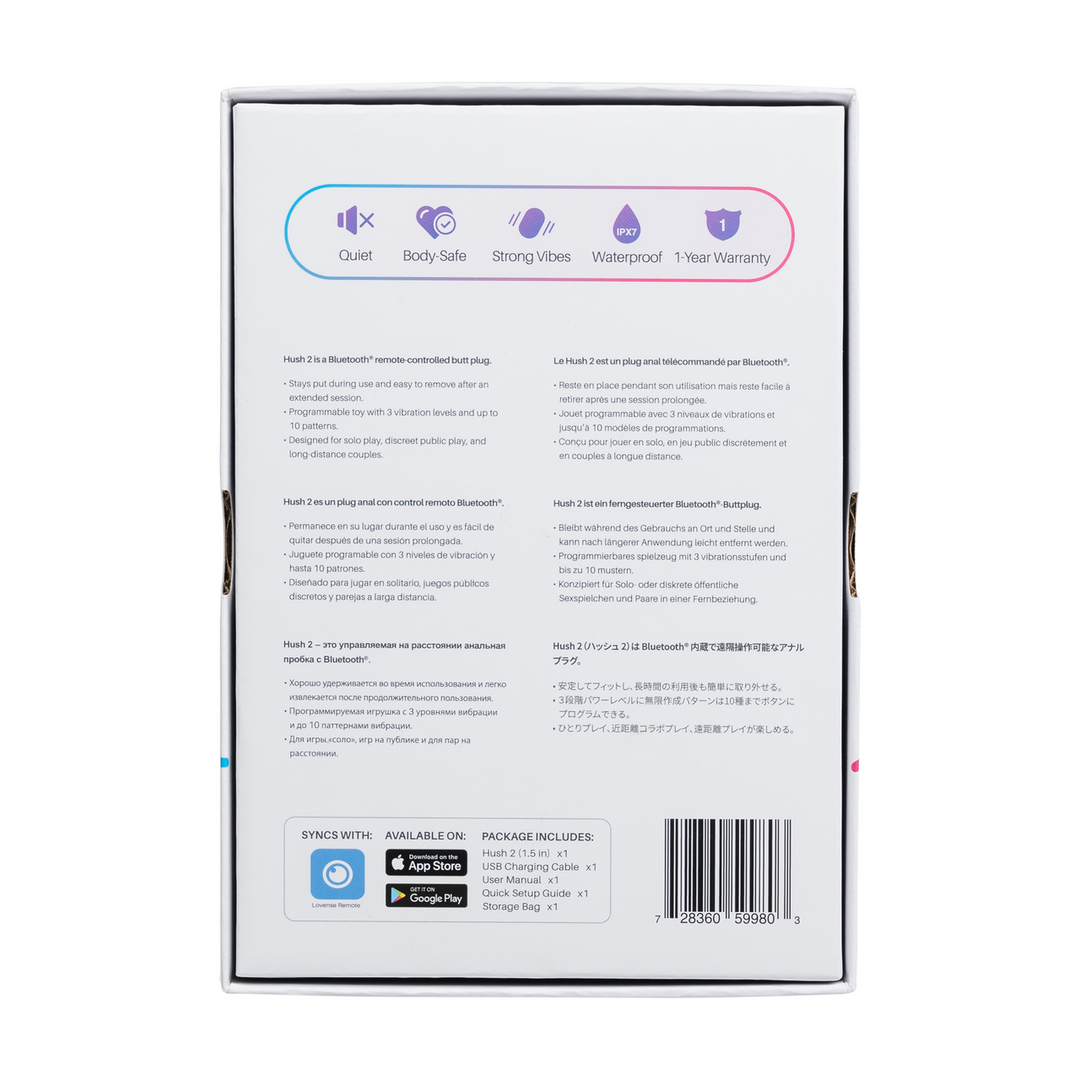 Hush 2 Butt Plug 12.15 cm – App-controlled, Powerful Vibration