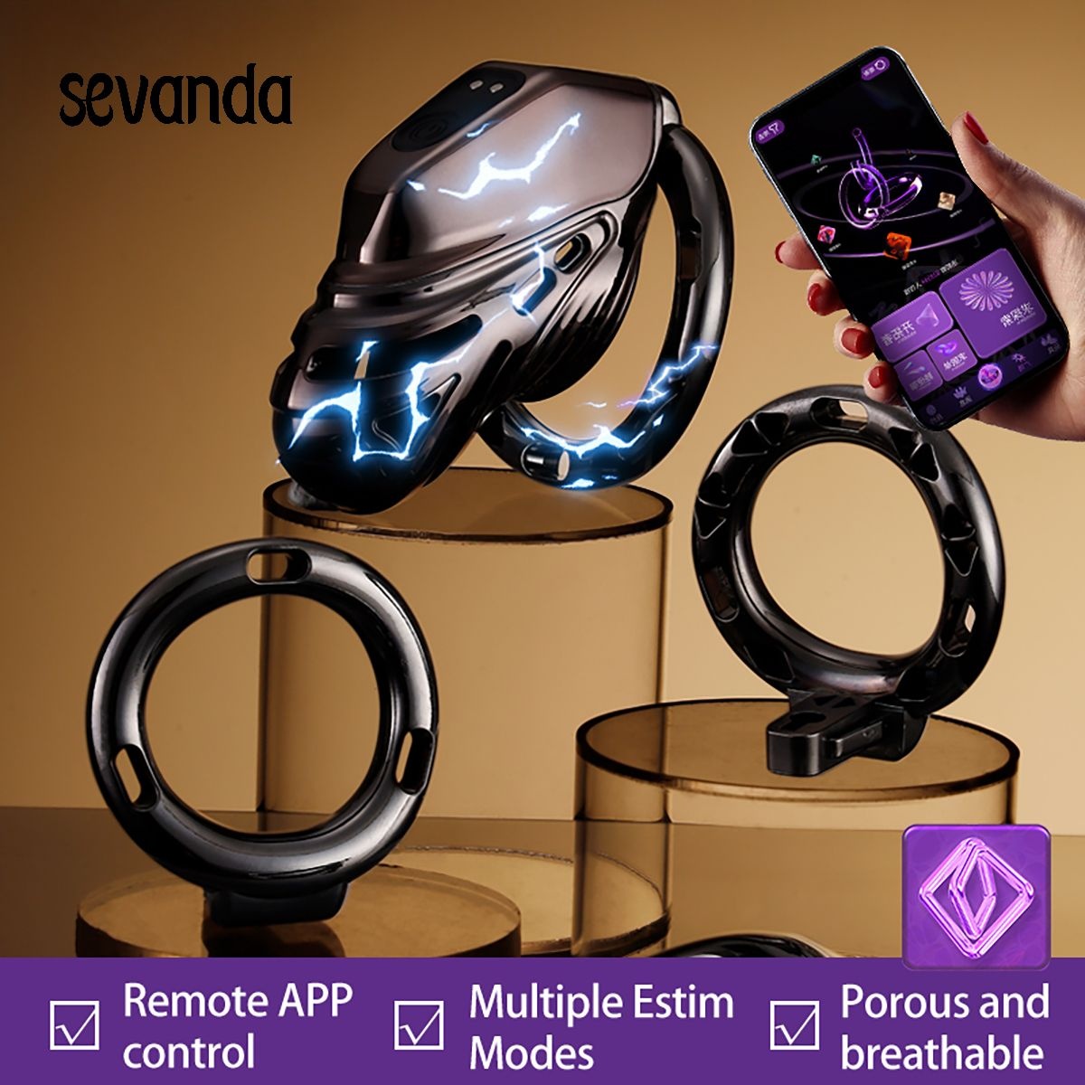 Sevanda Electric Shock Chastity Cage Manual Lock With App