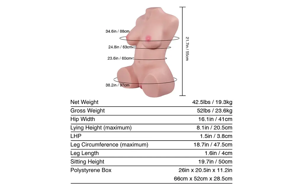 Candice pro: 19,3 kg Catwoman Sekspop Torso met Tantabosom