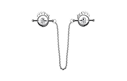 Flammen-Totenkopf-Nippelklemmen – Verstellbar, Edelstahl