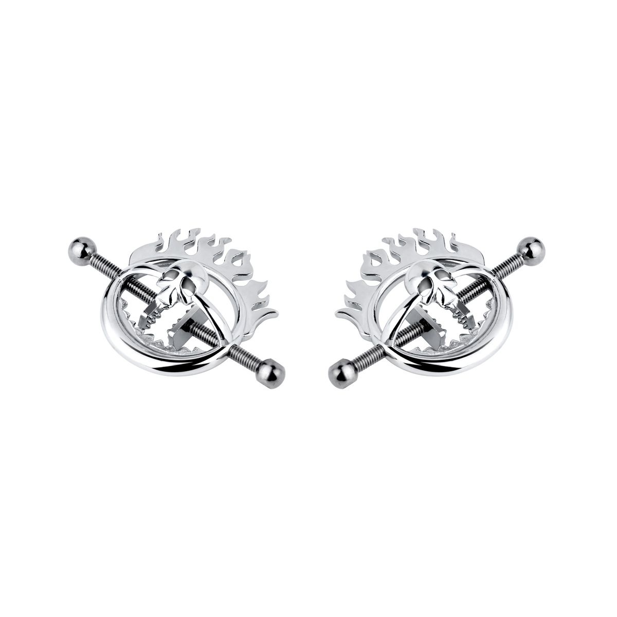 Flaming Skull Nipple Clamps – Adjustable Stainless Steel