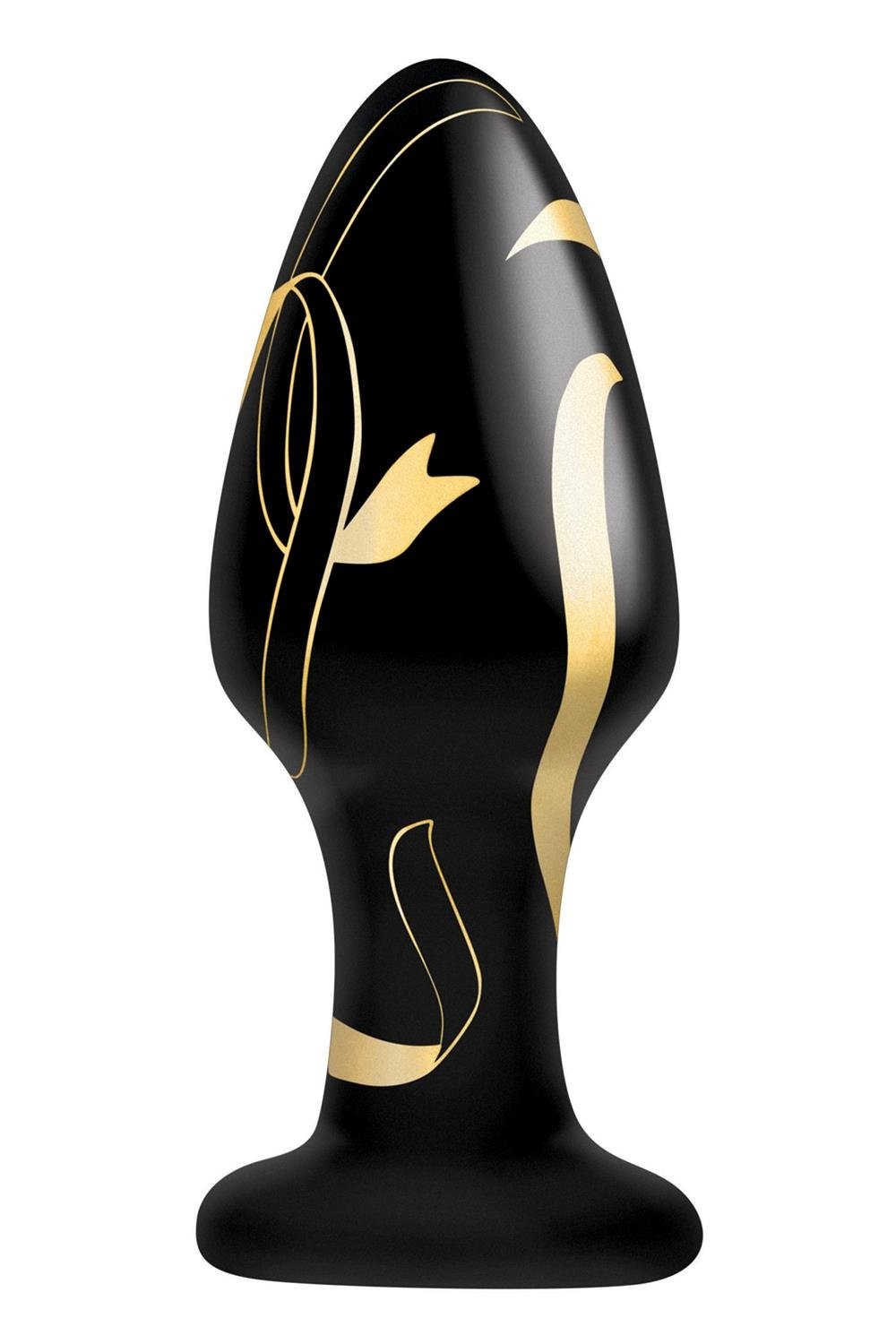 Secret Kisses Handgeblazen Brede Glazen Plug Zwart