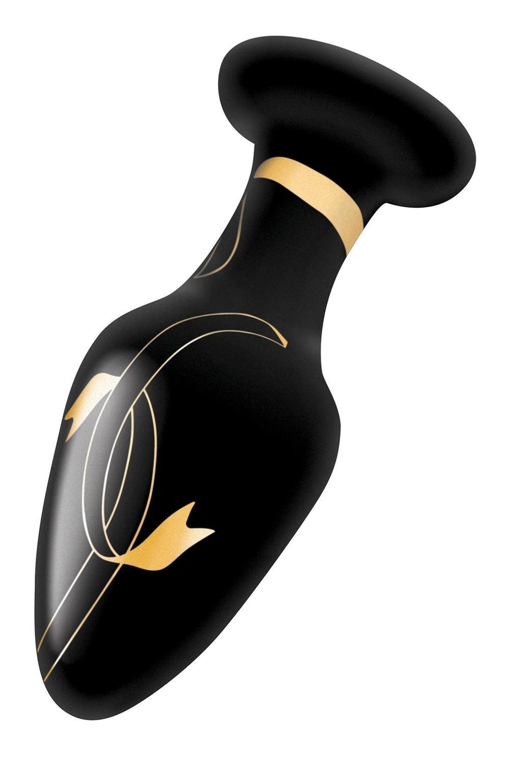 Secret Kisses Handgeblazen Brede Glazen Plug Zwart