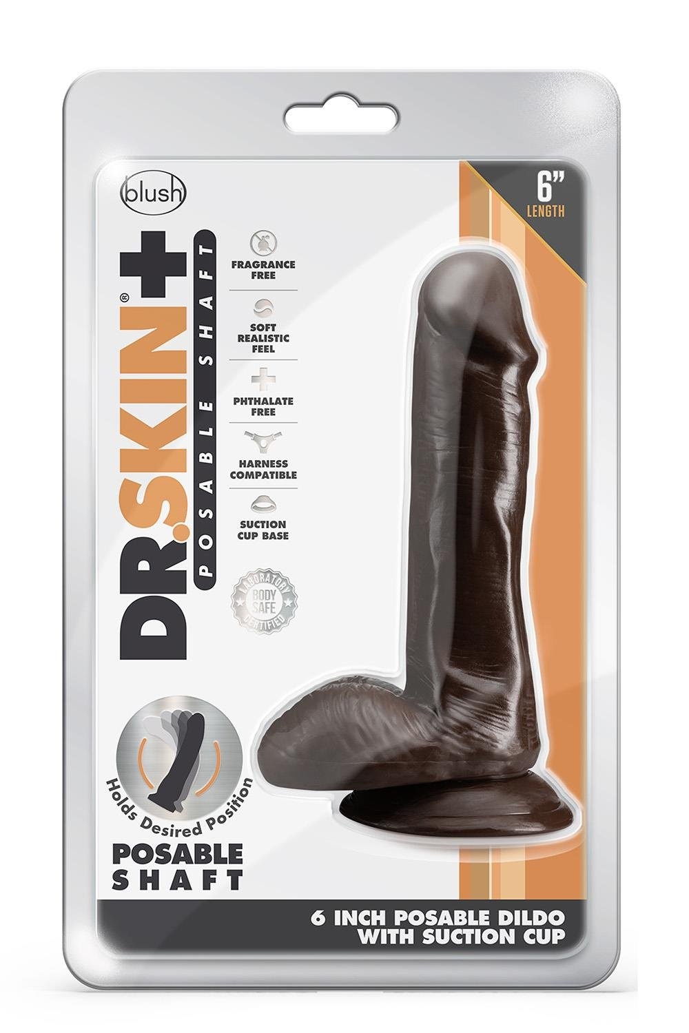 Blush Dr. Skin Plus Flexibele Dildo met Ballen in Chocoladekleur